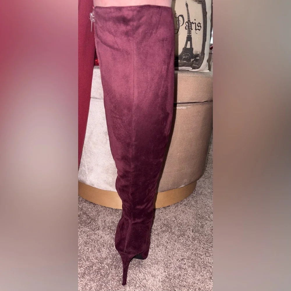 Charlotte Russe Burgundy Lace-Up Over-the-Knee Peep-Toe Boots